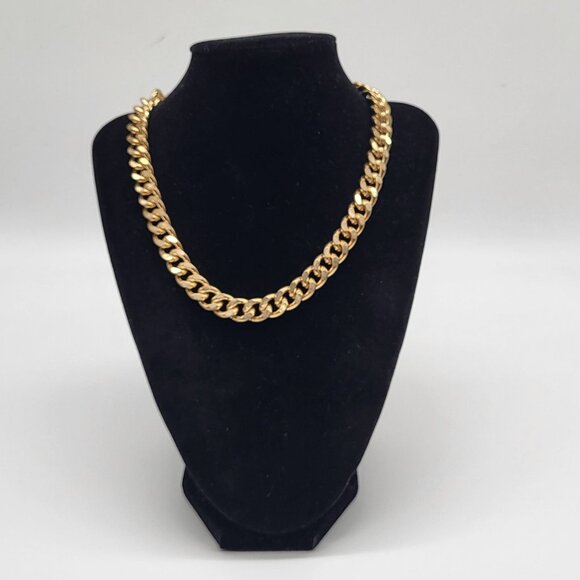 Chunky Thick Gold Tone Chain Link Necklace 14 inch - Picture 1 of 8